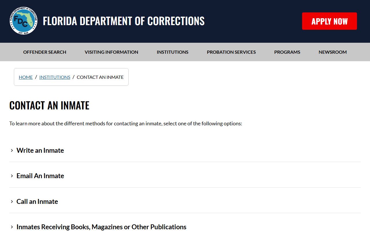 Florida Department of Corrections contact-an-inmate rules for Taylor Correctional Institution Annex