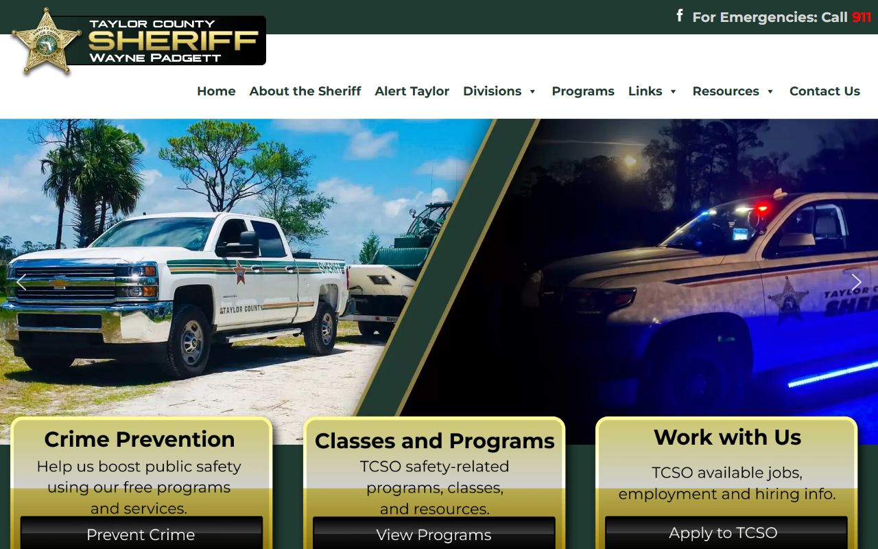 Taylor County Sheriff's Office homepage used to reach the inmate population roster